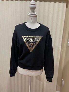 Guess Black Crewneck Sweatshirt with Gold Logo